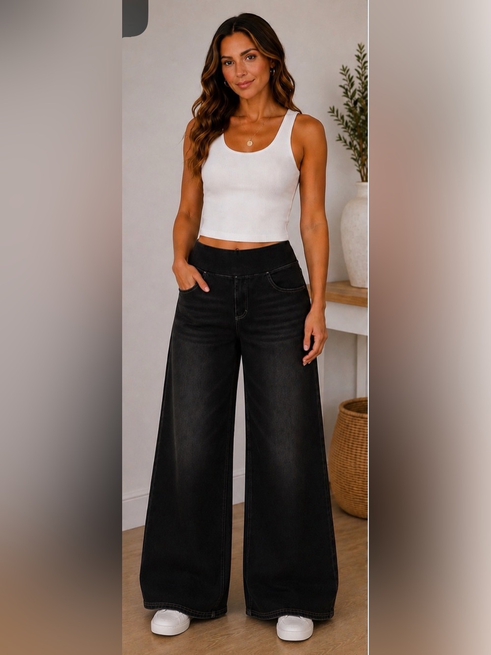 HALARA Black High Waisted Wide Leg Jeans Size Large Petite NWOT